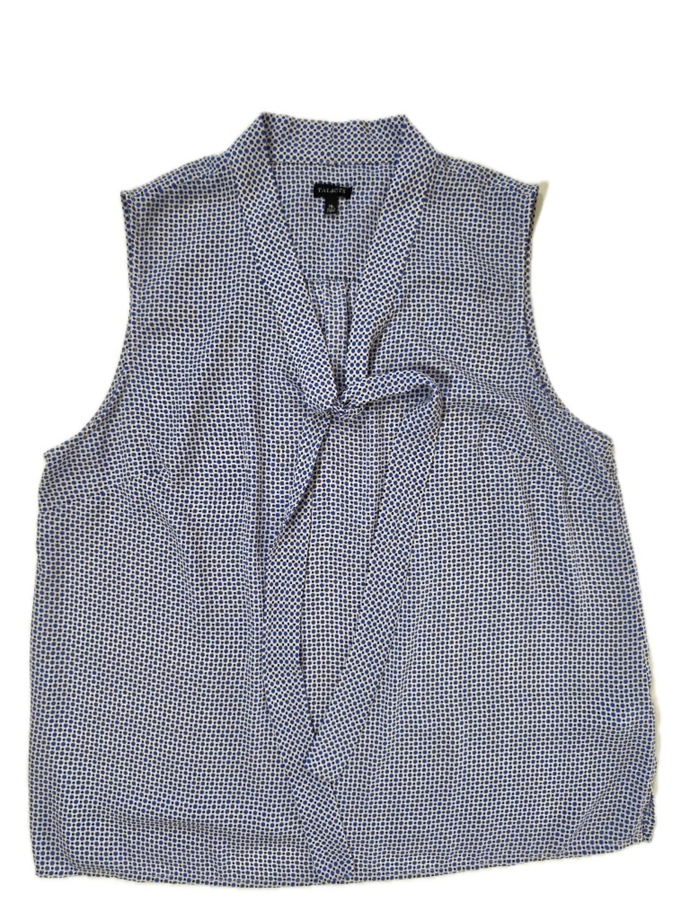 Talbots Blouse Womens XL Blue Polka Dot V-Neck Sleeveless Polyester Bow Pleated - Picture 1 of 5